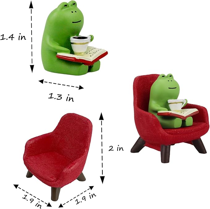 Miniature Frog Figurines - Funny Frog Sculpture for Shelf, Desk Decoration - Frog Desk Accessories - Perfect Cute Frog Gift for Frog Lovers (Red Sofa)