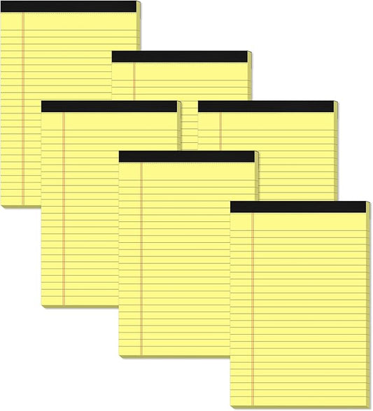 Yellow Note Pads 5x8 Small Legal Pads College Ruled Notepad for Office 6 Pack Yellow Writing Pads 5x8 Narrow Ruled Paper Pads 25 Lines 80 GSM Paper Tablets 5x8" Lined Notepads With 30 Sheets Per Pad
