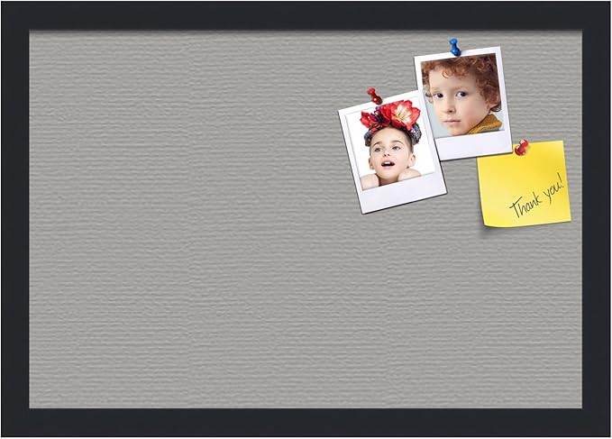 PinPix 19x13 Inch Cork Bulletin Board. This Decorative Framed Pin Board Comes with Dark Stone Design and a Satin Black Frame. Ideal for Home Office Decor or Message Board (PinPix-1808)