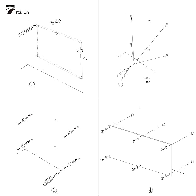 TOWON 6 x 4ft Glass Whiteboard Wall, Black Magnetic White Board Dry Erase 72 x 48 in, Big Glass Dry Erase Board with Multi-Color Markers, Strong Magnets, Pen Tray and Eraser, Frameless