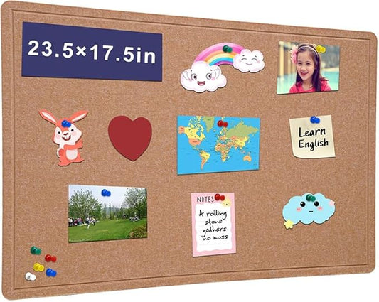 Bulletin Board - 23.5 x 17.5 inches Decorative Felt Pin Board - Cork Board Alternative for Wall - Foldable Photo Board Self-Adhesive Prayer Board with 20 Pushpins - Ginger Yellow
