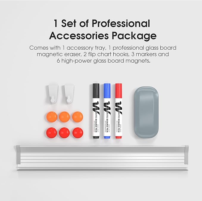 MaxGear Glass White Board 72"x48"(6' x4'), Wall Mounted Magnetic Glass Dry Erase Board, Extra Large Frameless Whiteboard with 1 Eraser,3 Markers and 6 Magnets for Office, School, Home