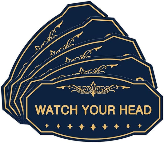 Signs ByLITA Victorian Watch Your Head Sign (Navy Blue/Gold) - Large 5 Pack