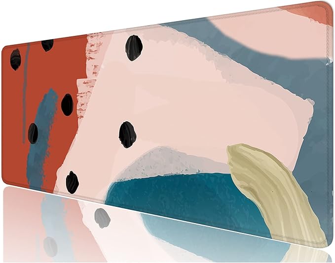 Desk Mat, 32" x 12" XXL Extended Large Gaming Mouse Pad, Desktop Decor Desk Pad, Cute Men Women Office Supplies and Accessories, XL Mouse Mat for Laptop & Keyboard, Abstract Art Red Dots