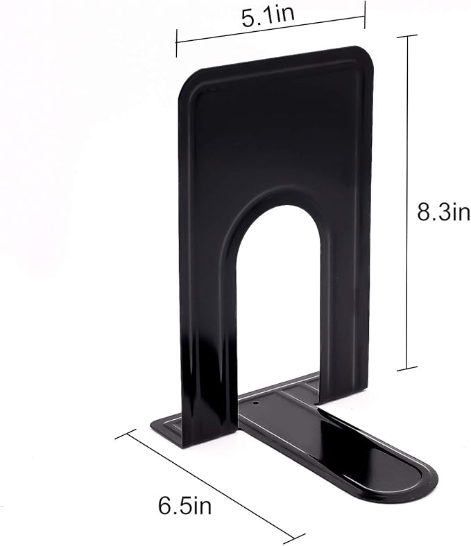 8 Pairs 16 Pieces 8.3 x 5.1 x 6.5 Inch Metal Bookends, KINJOEK Heavy Duty Book Support with Anti Slip Pads for Books, Magazines, DVDs, Perfect for Home, Office, School, Library, Black