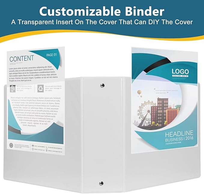 3-Inch 3 Ring Binder, Standard 3" Round Ring Binder Fit Letter Size Paper, Presentation View Binders, White, 2-Pack