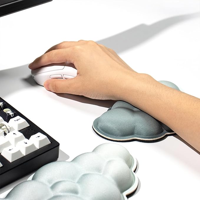 Cloud Wrist Rest Keyboard, 2 Pack Cloud Keyboard Wrist Support Set, Breathable Memory Foam Wrist Rest for Computer Keyboard, Green Desk Accessories for Office Gaming Computer(White Green Gradient)