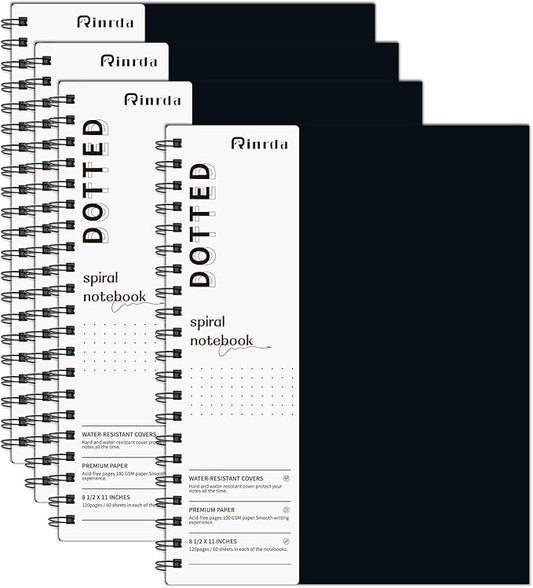 Dotted Journal Spiral Notebook 8.5" x 11"-4 Pack Dot Grid Notebook Hardcover Notebook 120 Pages 100 GSM Thick Dotted Paper Notebook Hardcover Journal for School, Office, Artist