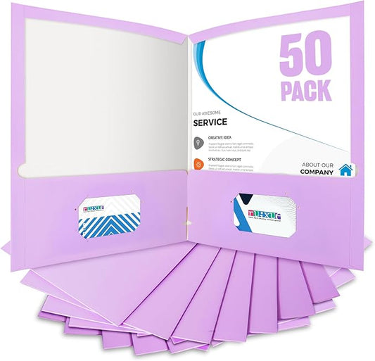 BIBRADAA® 50 Packs File Folders,File Folder with Pockets Fit Letter Size Paper,File Folders Letter Size,Durable Paper Folders for School, Office, Business. (50, Light Purple)