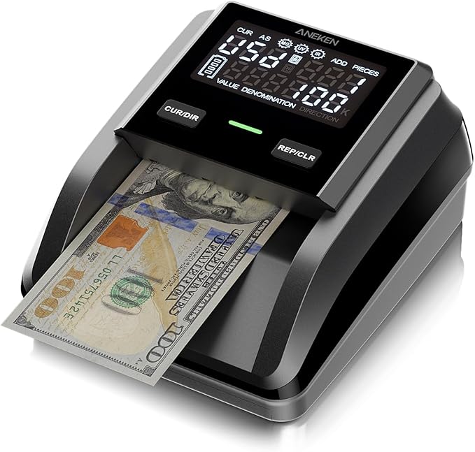 Aneken AL-139 Counterfeit Bill Detector with 2.8" Digital Screen, Total Value & Add Function, 4-Way Orientation & Traceable Records Counterfeit Money Detector, Compatible with USD/EUR/GBP/MEX