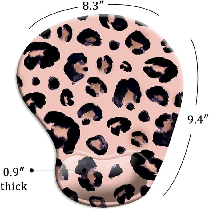DOOKE Ergonomic Mouse Pad with Wrist Support and Coaster,Mouse Pads with Non-Slip PU Base for Home Office Working Studying Easy Typing & Pain Relief Leopard