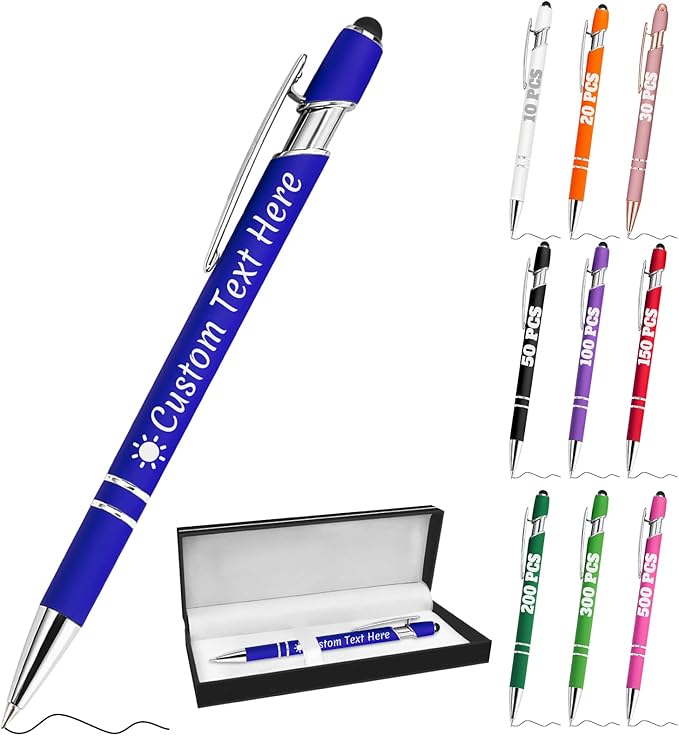 Personalized Pens with Name Custom Engraving Ballpoint Pens with Stylus Tip Customized Smooth Writing Pens Personalized Gifts for Anniversary Birthday or Graduation(Blue,Black Ink)
