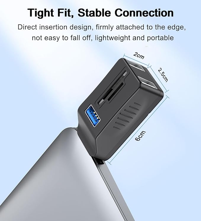 VIENON 5-Port USB 3.0 Hub with SD TF Card Reader, USB Extender Adapter with Memory SD/Micro SD Card Reader, USB 3.0/2.0 Ports, Portable USB Splitter for Laptop,PC, Camera, Flash Driver, HDD, Dash Cam