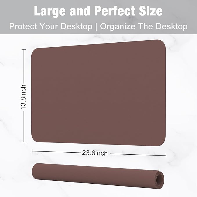 Hsurbtra Desk Pad, 23.6" x 13.8" PU Leather Desk Mat, M Extended Mouse Pad, Waterproof Desktop Blotter Protector, Non-Slip Ultra Thin Small Laptop Keyboard Writing Mat for Office Home, Dark Oak