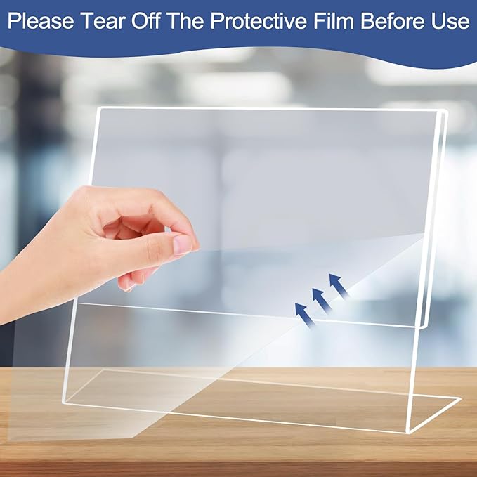 Slanted Back Acrylic Sign Holder 5 x 7 Horizontal, Clear Tabletop Acrylic Stands for Display 7 x 5, Plastic Paper Sign Holder for Office, Home, Restaurant (6 Pack 7x5 Inches)