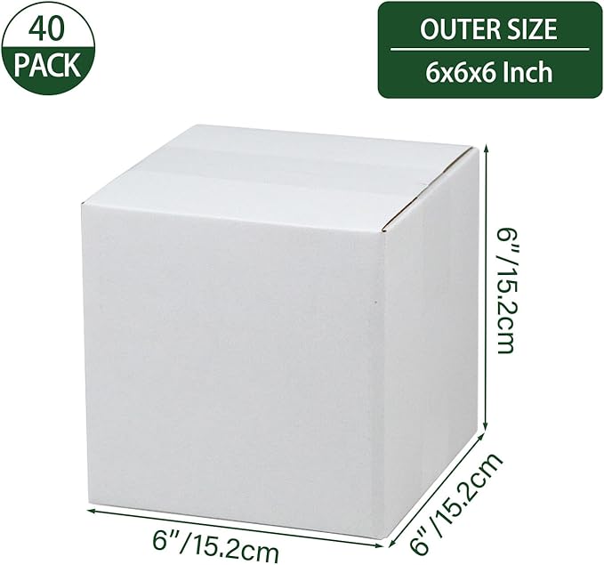 6x6x6 Inches Shipping Boxes Set of 40, White Corrugated Cardboard Box Literature Mailer for Packing Small Business