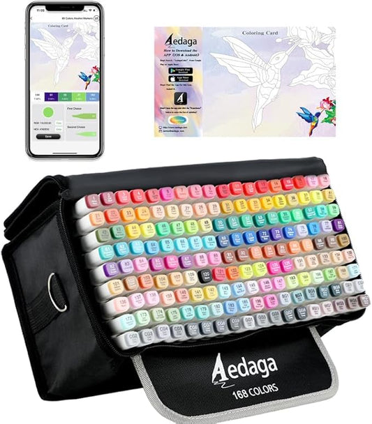 YHC 168 Colors Alcohol Markers for Artists, Free APP for Coloring, Dual Tips Alcohol-Based Markers for Drawing,Painting and Sketching, Great Gift Idea for Kids and Adults