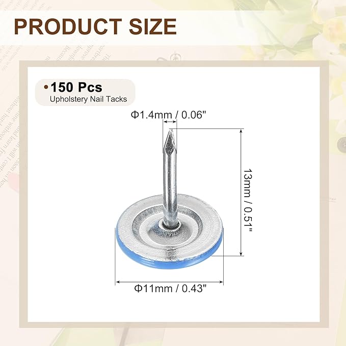 uxcell 150Pcs Upholstery Tacks, 11mmx13mm Flat Head Thumb Tack Decorative Furniture Nails Push Pins for Furniture Sofa Headboards, Blue