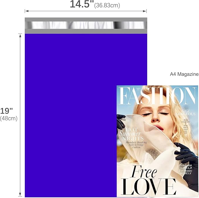 Fuxury 500 Pcs Poly Mailers 14.5x19 Inch, Bulk Shipping Bags for Clothing, Strong Adhesive Shipping Envelopes for Small Business Suppliers,Waterproof Mailers Poly Bags Mailing Envelopes Blue