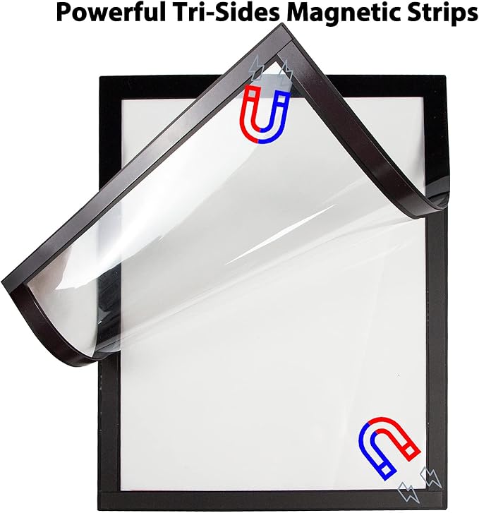 Magnetic Sign Holder 8.5 x 11 Wall Mount,Self Adhesive Picture Display Frame as Document Poster Paper Holder,Magnetic Framed Holder with Clear PVC Cover,Black 6pcs
