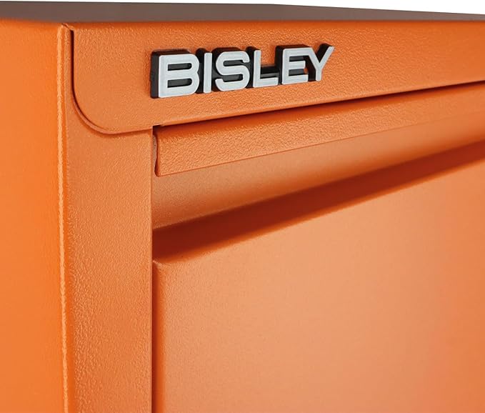 3-Drawer Flush Front Vertical File Cabinet - Bisley Orange, 2 Utility Drawers + 1 Hanging File Drawer, Powder-Coated Steel, Locking Bottom Drawer by Bisley