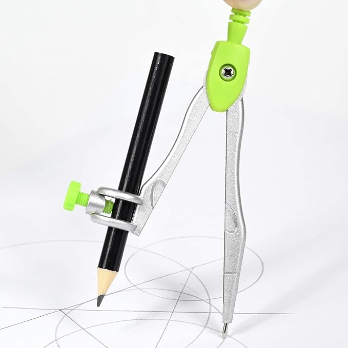 Math Geometry Kit Sets 10 Piece Student Supplies with Shatterproof Storage Box,Includes Rulers,Protractor,Compass,Eraser,Pencil Sharpener,Lead Refills,Pencil,for Drafting and Drawings（Green）