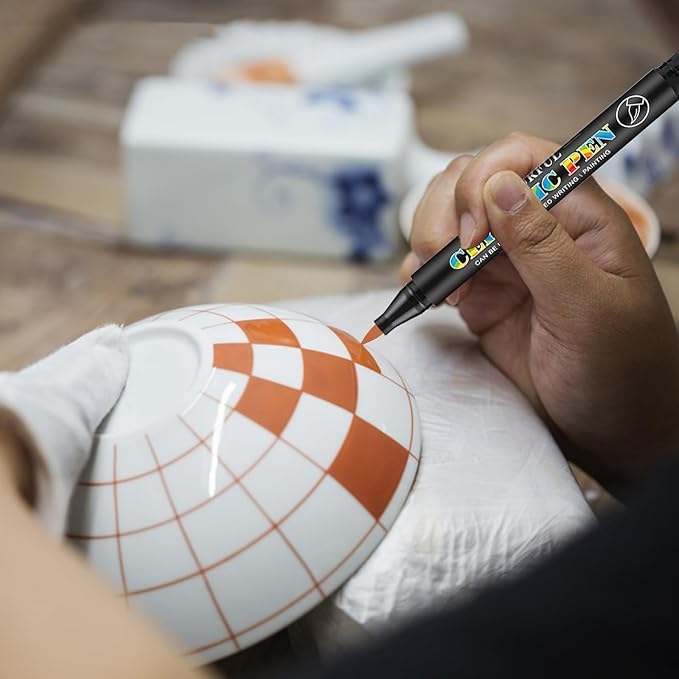 Permanent Marke Ceramics Pens 12 Colors Porcelain Paint Brush Pen for Both Glazed and Unglazed Ceramics Christmas Decoration Wine Markers