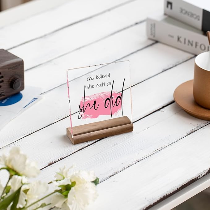 Inspirational Gifts for Women Friends - Motivational Gifts,Promotion Gifts New Job Gifts for Women Congratulations Gifts, 4" Acrylic Plaque - "She Believed She Could So She Did" Home Office Desk Decor