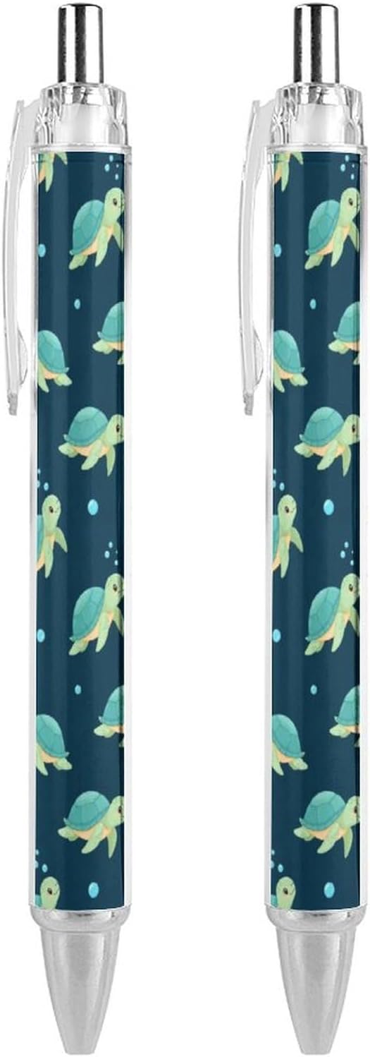 2 Pcs Sea Turtles Green Pens with Refillable Black Ink, 0.5mm Retractable Ballpoint Pens Cute Ballpoints Pen for Home Accessories Stationary