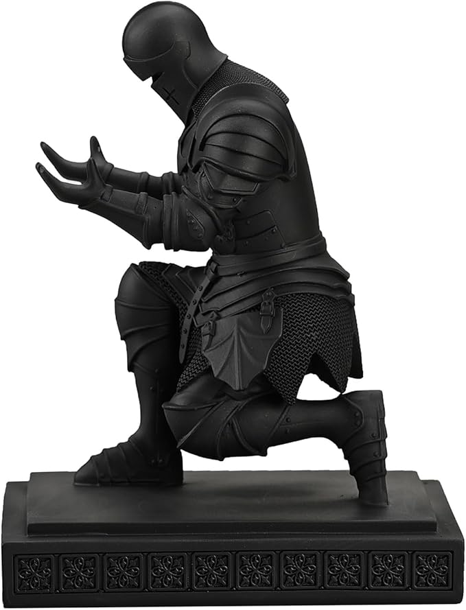Medieval Armored Warrior Knight Pen Holder Desk Organizers and Accessories Resin Pencil Holder Paperweight as Gift with a Cool Letter Opener for Desk (Black)