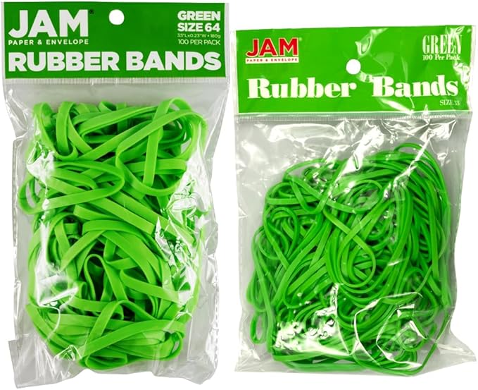 JAM PAPER Colorful Rubber Bands - Sizes 33 & 64 Set - Green Multi-Purpose Rubberbands - 200/Pack