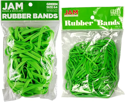 JAM PAPER Colorful Rubber Bands - Sizes 33 & 64 Set - Green Multi-Purpose Rubberbands - 200/Pack