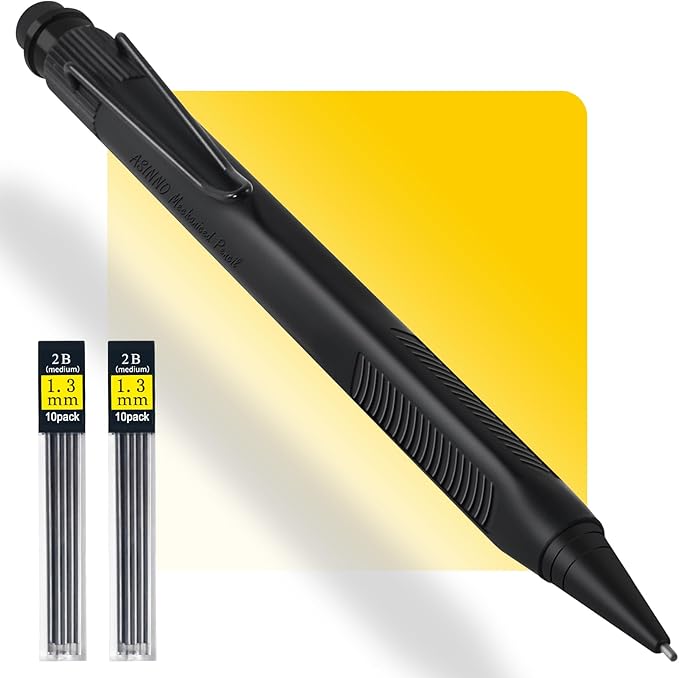 ASINNO 1.3 MM Mechanical Pencil, Weatherproof 2B Dark Lead, Heavy Duty Mechanical Pencil Woodworking Pencils with 20 Lead Refills and 4 Erasers, for Outdoor Marking Drafting Drawing Sketching