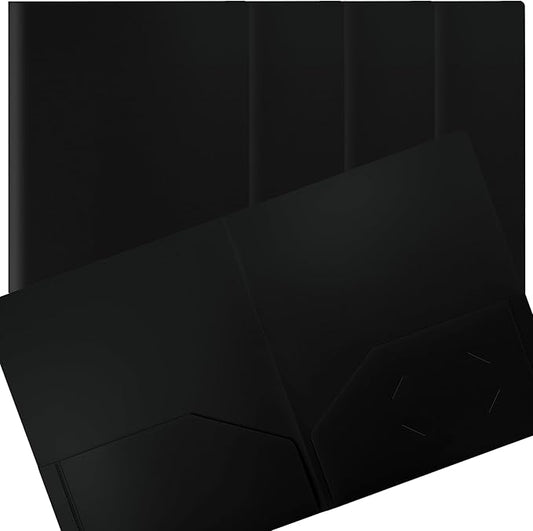 Better Office Products Heavyweight Plastic 2 Pocket Portfolio Folder, Letter Size Poly Folders 24 Pack (Black)