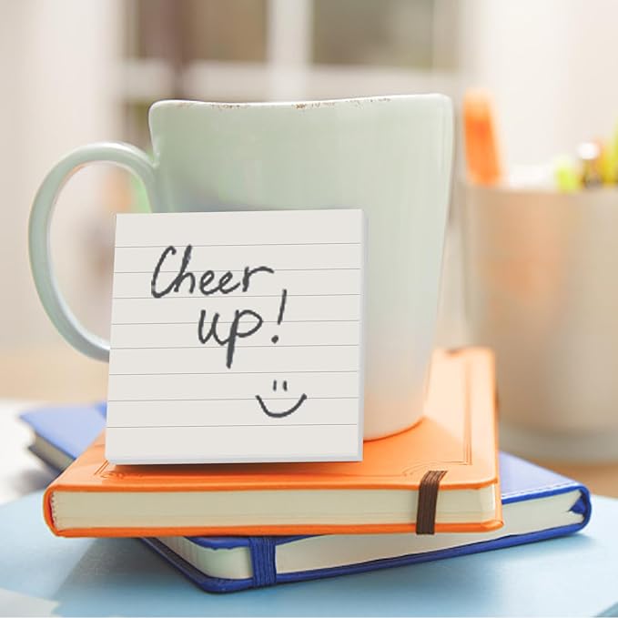 NatureTouch Sticky Notes 6 Packs, 3 x 3 Inches Adhesive Self-Stick Notes in Eye Protection Paper, Multiple Designs of Memo Pads for Reminders, Office, Home, School, Meeting, 80 Sheets/Pad，White，Line