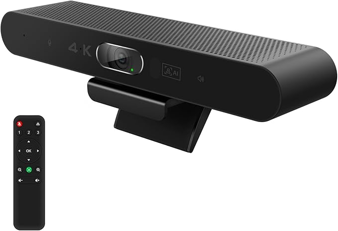 4K Pro Audio and Video Conference Room Camera with Remote Control for Windows TV, AI-Powered HD Webcam with Microphone & Speaker for Desktop Computer/PC/Monitor/Laptop/Teams/Zoom/Skype