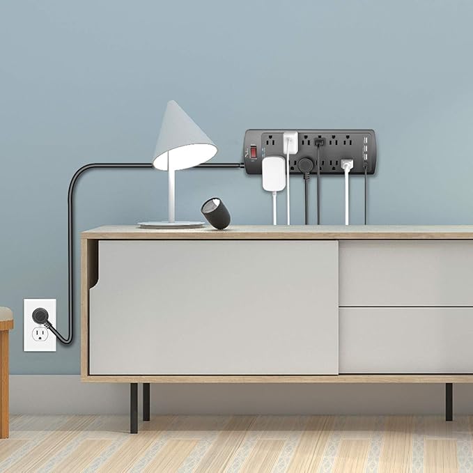 Power Strip, Nuetsa Surge Protector with 12 Outlets and 4 USB Ports, 6 Feet Flat Plug Extension Cord (1875W/15A) for for Home, Office, Dorm Essentials, 2700 Joules, ETL Listed (Black)