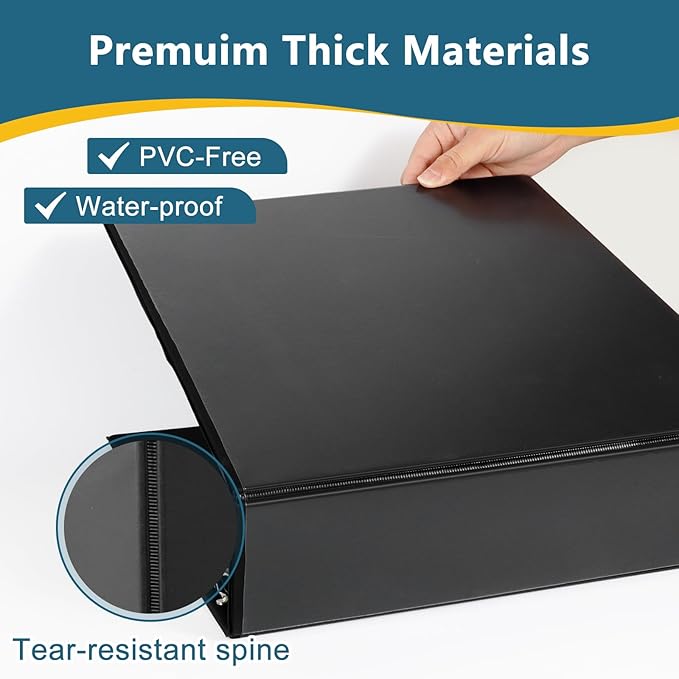 3" 3 Ring Binder, Standard 3-Inch Round Ring Binder Fit Letter Size Paper, Presentation View Binders, 6 Packs, Black