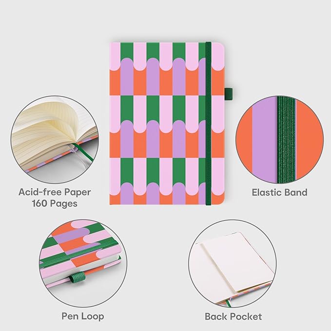 &And Per Se Lined Journal Notebook for Women&Men with Pattern, 160 Pages 100GSM Thick Paper, A5 Hardcover Journals for Writing(Color Block)