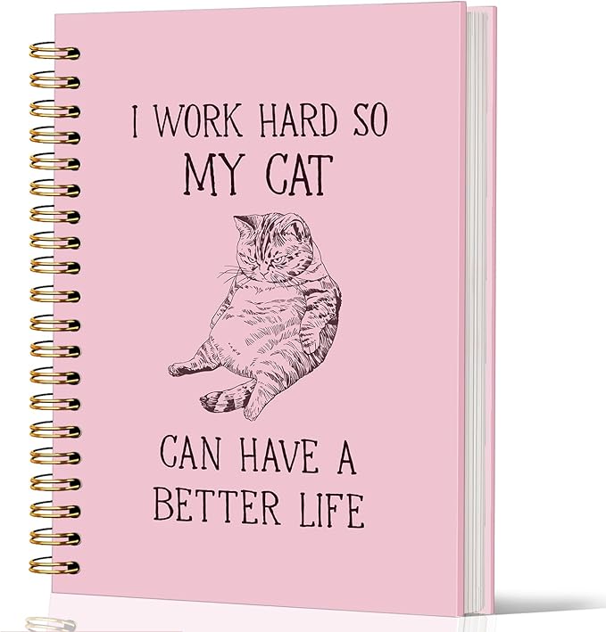 Lacama Pink Cat Notebook, Gifts for Cat Lovers, Funny Notebooks for Work, 160 Pages, Office Humor Gifts, School Office Supplies, 5.5"x8.3" I Work Hard So My Cat Can Have A Better Life Journal Notebook