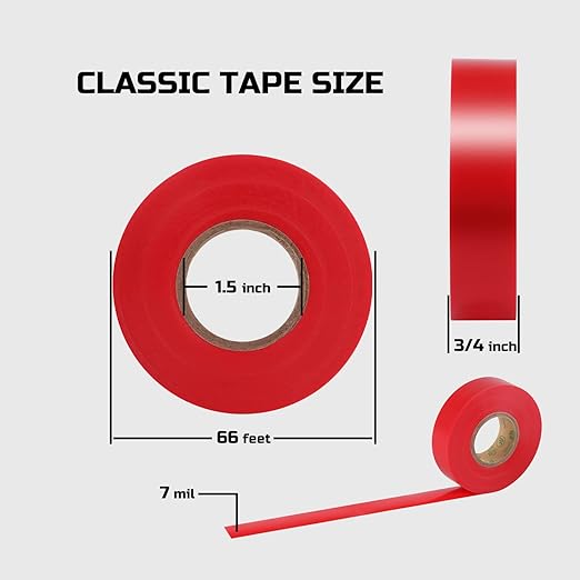 Lichamp 10-Pack Red Electrical Tape Waterproof, 3/4 in x 66ft, Industrial Grade UL/CSA Listed High Temp Electrical Tape Electric Super Vinyl