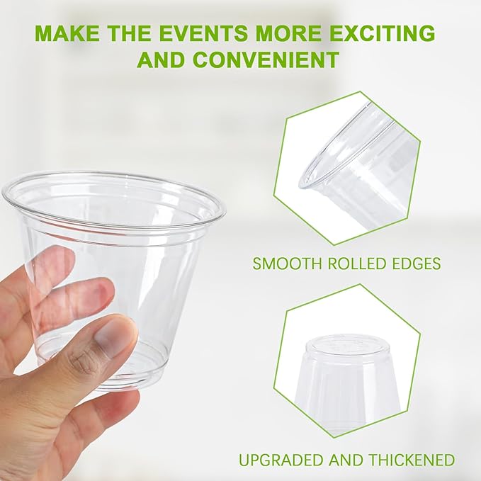 300 Pack 9 oz Clear Plastic Cups, Disposable Cocktail Cups (No Lids) for Party, Wedding, PET Plastic Cup Bulk, Fancy Party Drinking Cup, Clear Tumblers for Cold Beverage
