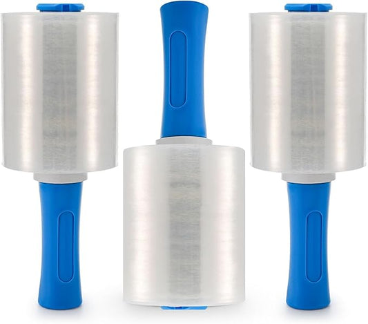 3 Pack 5" x 1000ft Clear Industrial Stretch Wrap Film, 100 Gauge Mini Plastic Wrap with Handle, Heavy Duty Stretch Film Roll, Thick Cling Pallet Wrap for Packing, Moving Supplies, Packaging