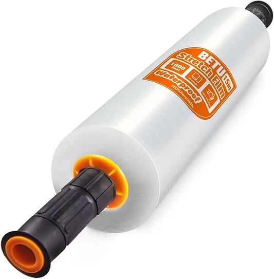 BETU Plastic Wrap Stretch Film for Moving Supplies 15inch X 1000ft, Shrink Wrap Stretch Roll Industrial for Furniture Wrapping Shipping Pallet Moving Boxes Storage with Handles, 1 Pack, Clear