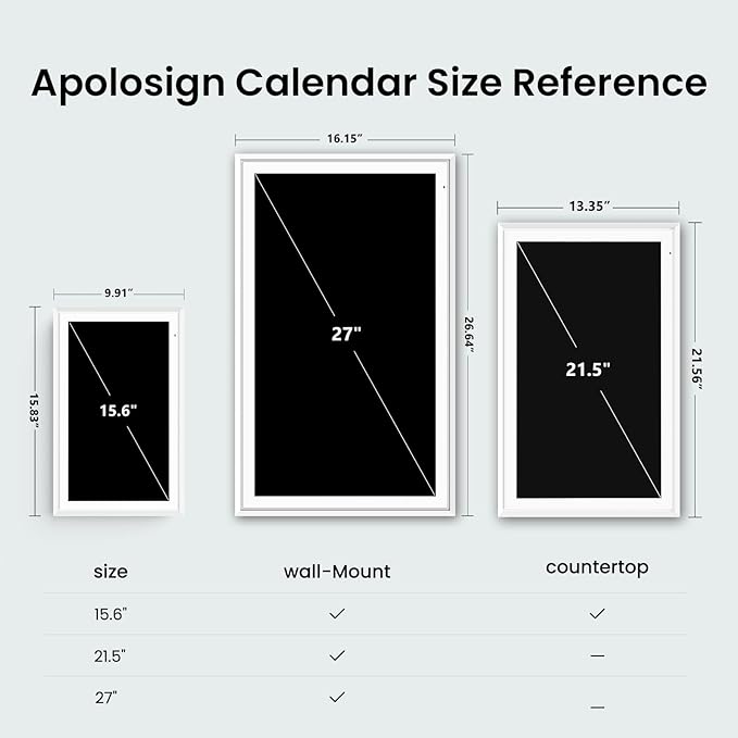 ApoloSign Digital Calendar: Electronic Calendar, Smart Touchscreen Interactive Display for Chore Chart, Family Schedules Planner, Supports All Apps via Google Play (White, 21.5-inch)