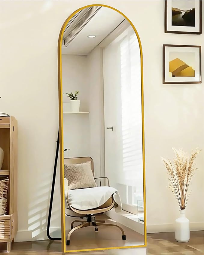 SUNQUEEN 58"x19" Floor Mirror Full Length, Arched Full Length Mirror with Stand, Full Body Mirrors for Bedroom Living Room or Cloakroom Gold