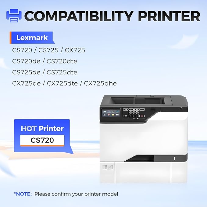 74C10K0 74C10C0 74C10M0 74C10Y0 Toner Cartridge Set 4-Pack High Yield With Chip Replacement Compatible for Lexmark CS720 CS725 CX725 CS720de CS720dte CS725de CS725dte CX725de CX725dte CX725dhe Printer