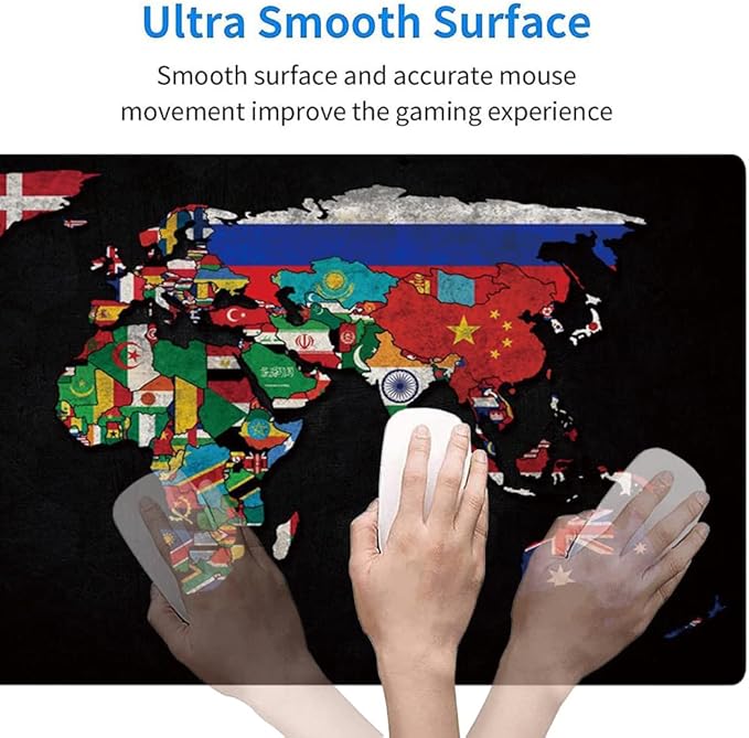 RTGGSEL 31.5x11.8 Inch Non-Slip Long Extended Large Gaming Mouse Pad with Stitched Edges XL Laptops Keyboard Mouse Mat(Black World Flag Map)