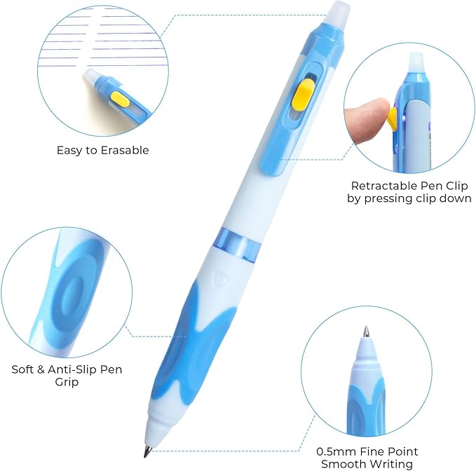 M&G 3 Pcs Retractable Erasable Gel Pens, 0.5 mm Blue Ink Gel Pen, Extra Fine Point Erasable Pen Make Mistakes Disappear, Premium Comfort Grip Note Taking and Crossword Puzzles