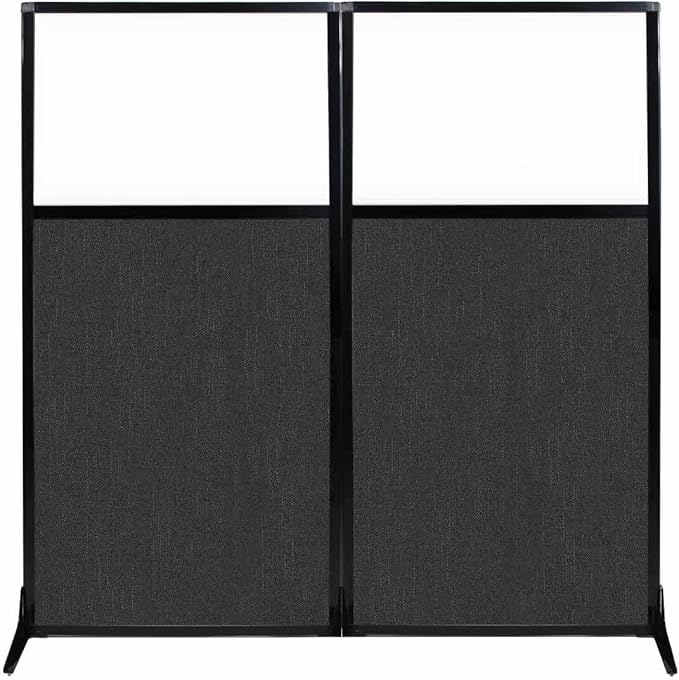Versare Workstation Partition | Portable Wall Divider | Modern Office Cubicle | Free Standing Privacy Screen | Flexible Work Space | 66" x 70" W/Window, Black Fabric Panels